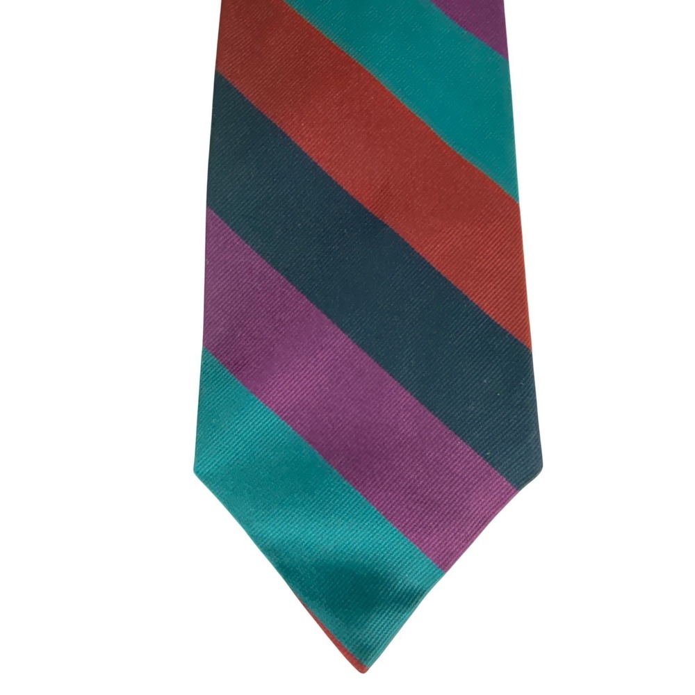 VTG Jacob Roberts Ltd Silk Repp Tie Mens Striped Teal Purple Burgundy USA 56x4